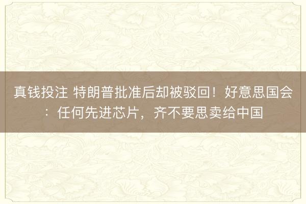 真钱投注 特朗普批准后却被驳回！好意思国会：任何先进芯片，齐不要思卖给中国