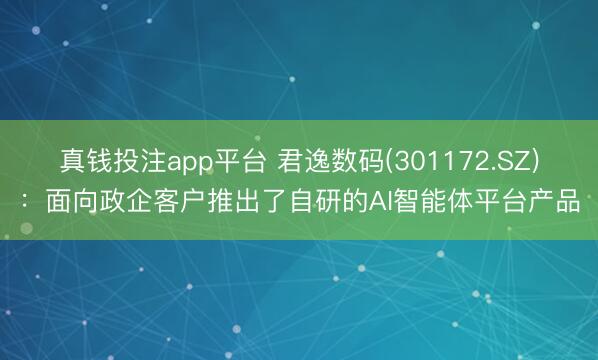 真钱投注app平台 君逸数码(301172.SZ)：面向政企客户推出了自研的AI智能体平台产品