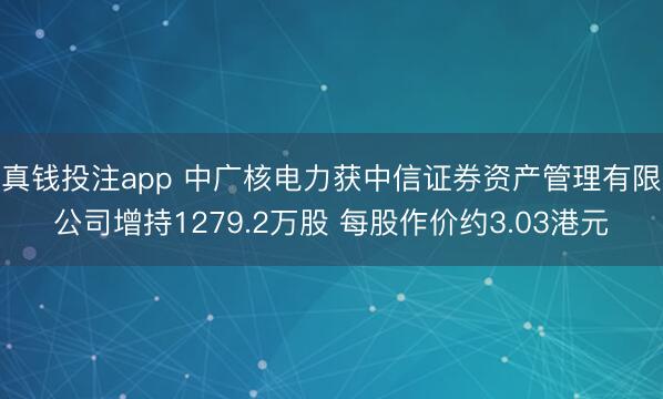 真钱投注app 中广核电力获中信证券资产管理有限公司增持1279.2万股 每股作价约3.03港元