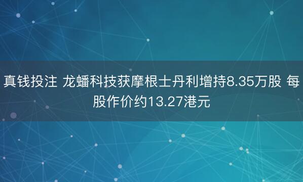 真钱投注 龙蟠科技获摩根士丹利增持8.35万股 每股作价约13.27港元