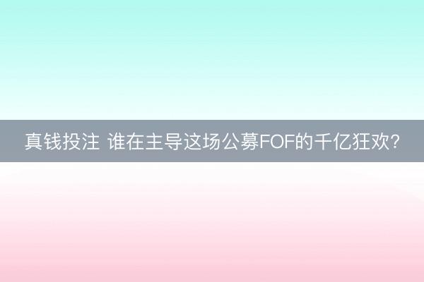 真钱投注 谁在主导这场公募FOF的千亿狂欢?