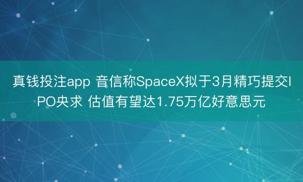 真钱投注app 音信称SpaceX拟于3月精巧提交IPO央求 估值有望达1.75万亿好意思元