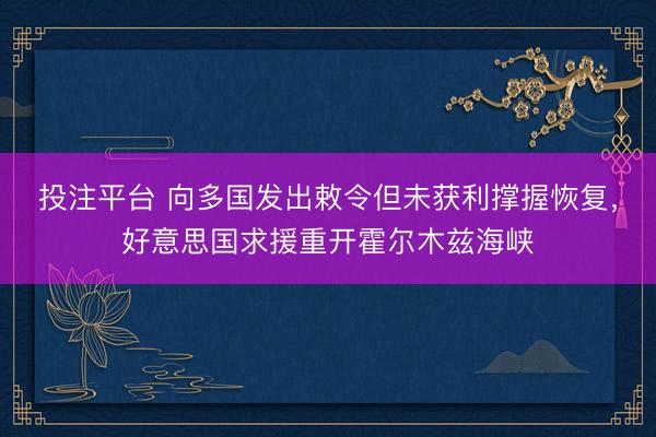 投注平台 向多国发出敕令但未获利撑握恢复，好意思国求援重开霍尔木兹海峡