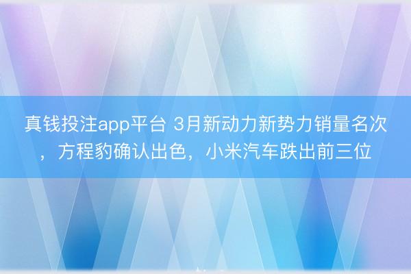 真钱投注app平台 3月新动力新势力销量名次，方程豹确认出色，小米汽车跌出前三位