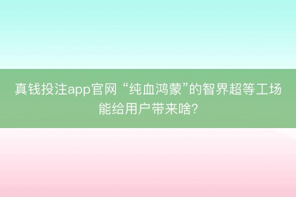 真钱投注app官网 “纯血鸿蒙”的智界超等工场能给用户带来啥？