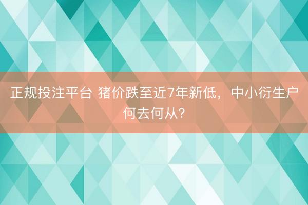 正规投注平台 猪价跌至近7年新低,中小衍生户何去何从?