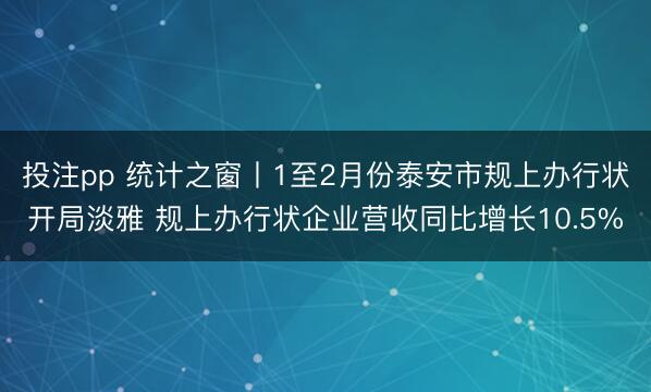 投注pp 统计之窗丨1至2月份泰安市规上办行状开局淡雅 规上办行状企业营收同比增长10.5%