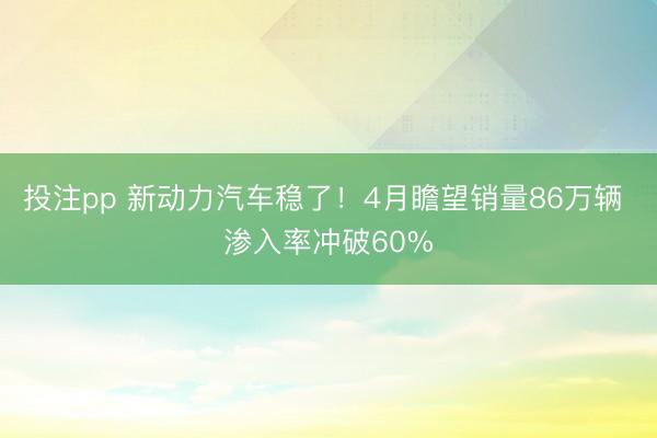 投注pp 新动力汽车稳了！4月瞻望销量86万辆 渗入率冲破60%