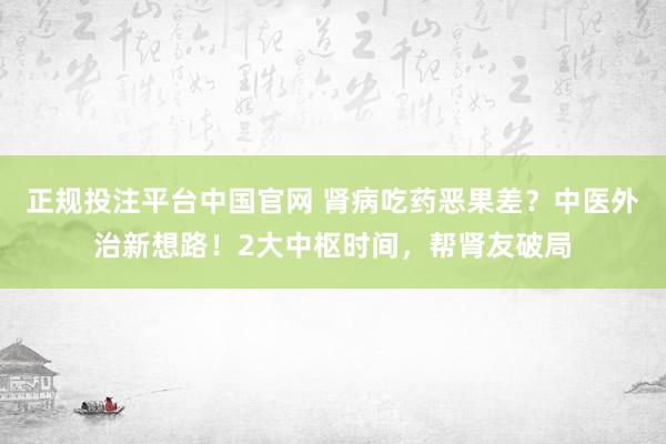 正规投注平台中国官网 肾病吃药恶果差?中医外治新想路!2大中枢时间,帮肾友破局