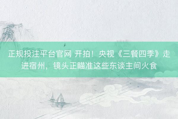 正规投注平台官网 开拍!央视《三餐四季》走进宿州,镜头正瞄准这些东谈主间火食