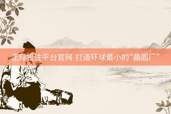 正规投注平台官网 打造环球最小的“晶圆厂”