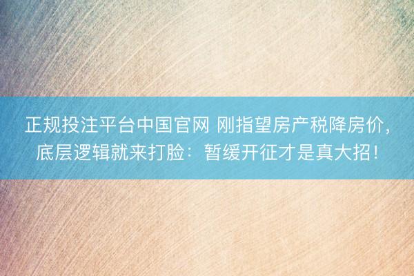正规投注平台中国官网 刚指望房产税降房价,底层逻辑就来打脸:暂缓开征才是真大招!
