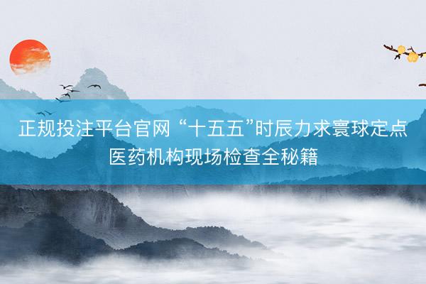正规投注平台官网 “十五五”时辰力求寰球定点医药机构现场检查全秘籍