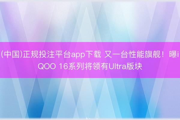 (中国)正规投注平台app下载 又一台性能旗舰!曝iQOO 16系列将领有Ultra版块