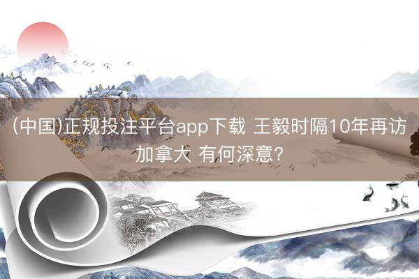 (中国)正规投注平台app下载 王毅时隔10年再访加拿大 有何深意?