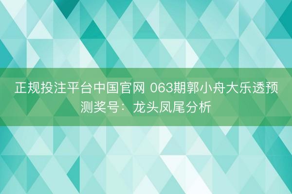 正规投注平台中国官网 063期郭小舟大乐透预测奖号：龙头凤尾分析